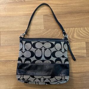 Coach 12825 Y2K Shoulder Bag Jacquard Signature Gray Black Leather - No CB Strap